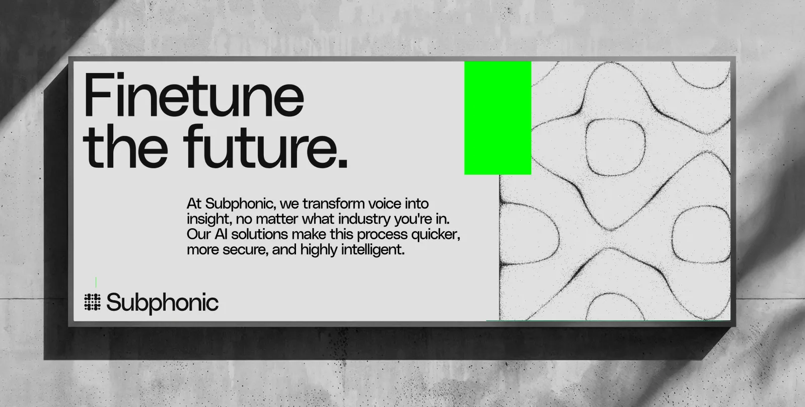 Subphonic brand poster showing the product interface and Chladni pattern design